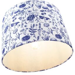 Happy Homewares White Cotton 12 Drum Lamp Shade with Blue Floral Decoration & Inner Lining in Midnight - Size: 12 inches - thumbnail 5