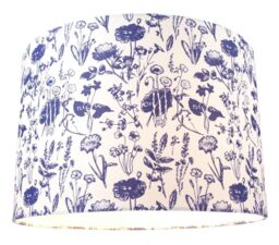 Happy Homewares White Cotton 12 Drum Lamp Shade with Blue Floral Decoration & Inner Lining in Midnight - Size: 12 inches - thumbnail 3