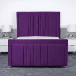 Living Comfort Bedz Celeste Plush Velvet Upholstered Bed Slatted Base - 48Inch Headboard in Purple - Size: Double - thumbnail 2