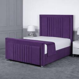 Living Comfort Bedz Celeste Plush Velvet Upholstered Bed Slatted Base - 48Inch Headboard in Purple - Size: Double