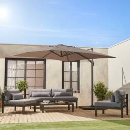 sweeek 3x3m Cantilever Parasol + 50x50cm Weighted Slabs With Protected Cover in Brown - Size: 50x50 cm