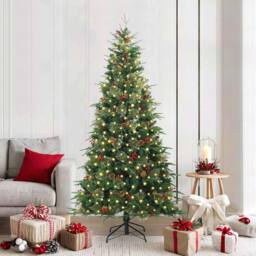 Berkfield Home Elegant Artificial Hinged Christmas Tree Green 210 cm PE & PVC - thumbnail 2