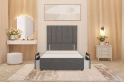 "Somnior Austin 4 Drawer Divan Bed Base & 54"" Floor Standing Headboard Linen in Mid Grey - Size: Super King" - thumbnail 4