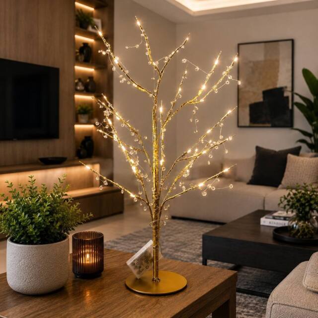 SPOT ON DEALZ 48 LED Gold Twig Tree with Jewelled Lights Christmas Decor - image 1
