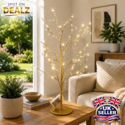 SPOT ON DEALZ 48 LED Gold Twig Tree with Jewelled Lights Christmas Decor - thumbnail 2