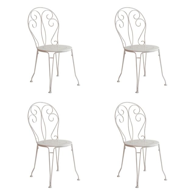 Dibor Set of 4 Vintage Antique White Outdoor Garden Furniture Bistro Chairs - image 1