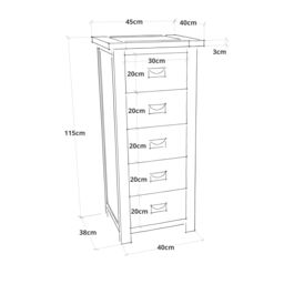 Cabinet Bits Lovere 5 Drawer Narrow Chest of Drawers Bras Drop Handle in Off-White - thumbnail 2