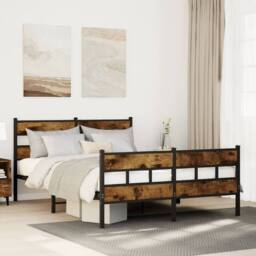 Berkfield Home Metal Bed Frame without Mattress Smoked Oak 150x200 cm King Size in Brown - thumbnail 2