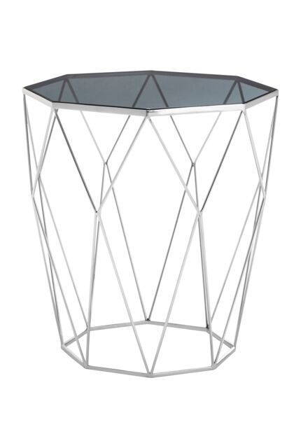 Orsina Octagon White Marble Side Table, Matte Black Stainless Steel Geometric Frame, Contemporary Accent Table in Silver - image 1