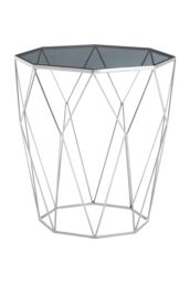 Orsina Octagon White Marble Side Table, Matte Black Stainless Steel Geometric Frame, Contemporary Accent Table in Silver