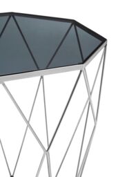 Orsina Octagon White Marble Side Table, Matte Black Stainless Steel Geometric Frame, Contemporary Accent Table in Silver - thumbnail 3