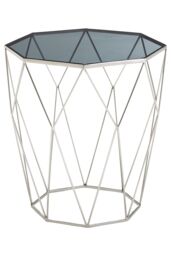 Orsina Octagon White Marble Side Table, Matte Black Stainless Steel Geometric Frame, Contemporary Accent Table in Silver - thumbnail 2