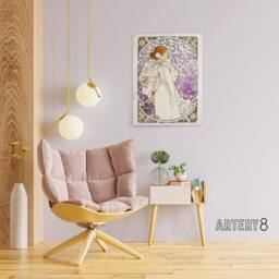 "Artery8 Lady of Camellias Theatre Portrait Canvas Wall Art Print Mucha in Purple - Size: W18"" x H24""" - thumbnail 3