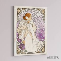 "Artery8 Lady of Camellias Theatre Portrait Canvas Wall Art Print Mucha in Purple - Size: W18"" x H24""" - thumbnail 2