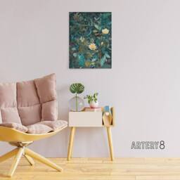 "Artery8 Birds in Blooming Wildflower Field Canvas Wall Art Print in Blue - Size: W18"" x H24""" - thumbnail 3