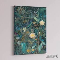 "Artery8 Birds in Blooming Wildflower Field Canvas Wall Art Print in Blue - Size: W18"" x H24""" - thumbnail 2