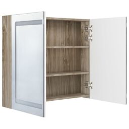 Berkfield Home LED Bathroom Mirror Cabinet White & Oak 80x12x68 cm - Size: 80 x 12 x 68 cm - thumbnail 5