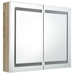 Berkfield Home LED Bathroom Mirror Cabinet White & Oak 80x12x68 cm - Size: 80 x 12 x 68 cm - thumbnail 3