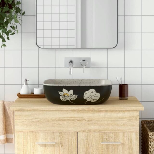 Berkfield Home Countertop Basin Grey & Black Rectangular 48x37.5x13.5 cm Ceramic - image 1