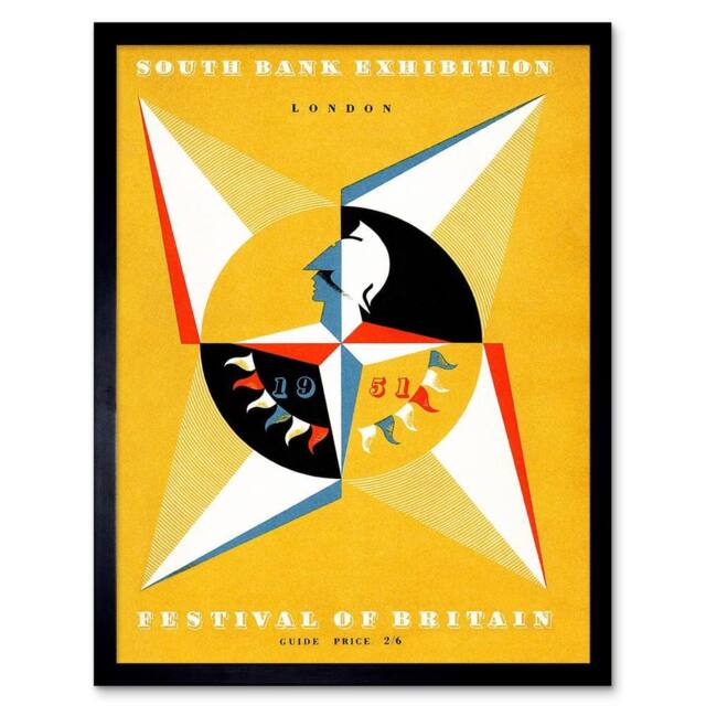 "Artery8 Vintage Advert Exhibition Festival Britain 1951 12x16"" Framed Art in Yellow - Size: W12"" x H16""" - image 1