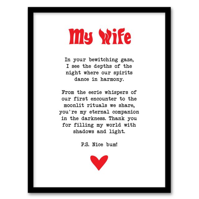 "Artery8 Love Poem Goth Wife Romantic Poetry Fun Framed Art Print in White - Size: W12"" x H16""" - image 1