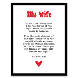 "Artery8 Love Poem Goth Wife Romantic Poetry Fun Framed Art Print in White - Size: W12"" x H16""" - thumbnail 1