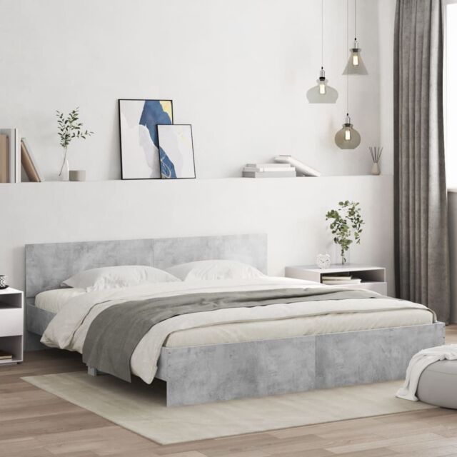 Berkfield Home Bed Frame with LED without Mattress Concrete Grey 200x200 cm - image 1