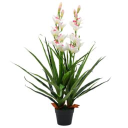 Berkfield Home Artificial Cymbidium Orchid Plant with Pot 100 cm Green - thumbnail 1
