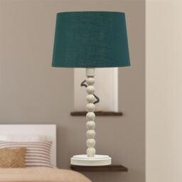 First Choice Lighting Bobbin - Ivory Lamp with Dark Green & Gold Shade in White - thumbnail 5