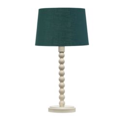 First Choice Lighting Bobbin - Ivory Lamp with Dark Green & Gold Shade in White - thumbnail 1