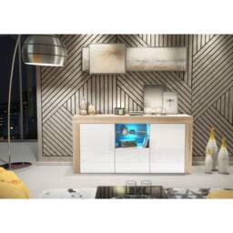Mex Furniture LTD Sideboard Aurora 145cm - Oak & White Gloss Doors & LED Lights - thumbnail 5
