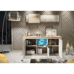 Mex Furniture LTD Sideboard Aurora 145cm - Oak & White Gloss Doors & LED Lights - thumbnail 6