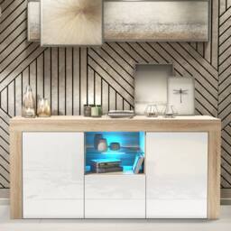 Mex Furniture LTD Sideboard Aurora 145cm - Oak & White Gloss Doors & LED Lights - thumbnail 4