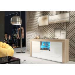 Mex Furniture LTD Sideboard Aurora 145cm - Oak & White Gloss Doors & LED Lights - thumbnail 2