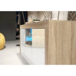 Mex Furniture LTD Sideboard Aurora 145cm - Oak & White Gloss Doors & LED Lights - thumbnail 3