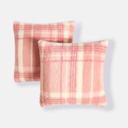 OHS 2 x Winter Check Teddy Fleece Square Cushion Covers in Baby Pink - Size: 45 cm x 45 cm - thumbnail 3