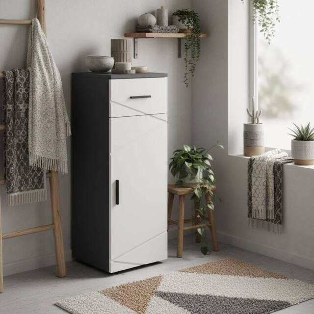 Wyld Haus Gazzeta Slim Grey Bathroom Cabinet Drawer & Double Door Cupboard in Light Grey - image 1