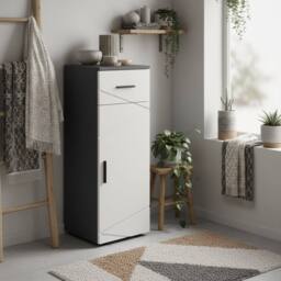 Wyld Haus Gazzeta Slim Grey Bathroom Cabinet Drawer & Double Door Cupboard in Light Grey - thumbnail 1