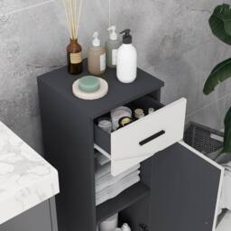 Wyld Haus Gazzeta Slim Grey Bathroom Cabinet Drawer & Double Door Cupboard in Light Grey - thumbnail 9