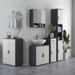 Wyld Haus Gazzeta Slim Grey Bathroom Cabinet Drawer & Double Door Cupboard in Light Grey - thumbnail 3