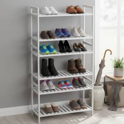 EONLION Set of 3 Wooden Bamboo Shoe Rack Stackable Storage Hallway Organiser in White - thumbnail 2