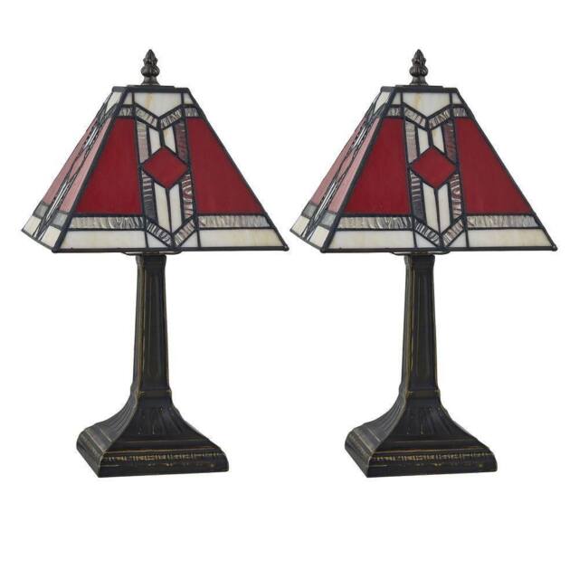 First Choice Lighting Set of 2 Avon - Tiffany Coloured Glass 39cm Table Lamps in Bronze - image 1