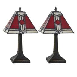 First Choice Lighting Set of 2 Avon - Tiffany Coloured Glass 39cm Table Lamps in Bronze