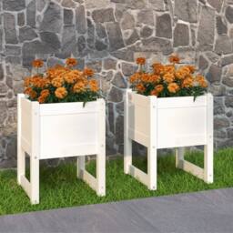Berkfield Home Planters 2 pcs White 40x40x52.5 cm Solid Wood Pine - thumbnail 2