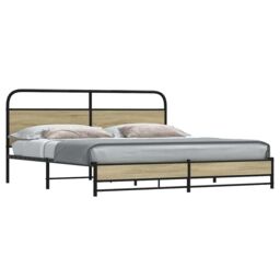 Berkfield Home Metal Bed Frame without Mattress Sonoma Oak 180x200 cm Super King in Brown - thumbnail 1