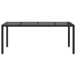Berkfield Home Garden Table with Glass Top Black 190x90x75 cm Poly Rattan - Size: 190 x 90 x 75 cm - thumbnail 4