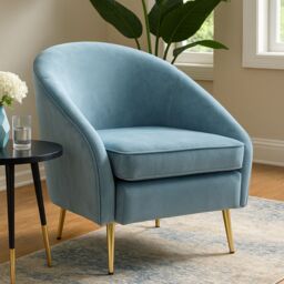 Orsina Mink Velvet Arm Chair, Luxury Velvet Upholstered Accent Chair, Comfortable Armchair for Home, Office in Blue