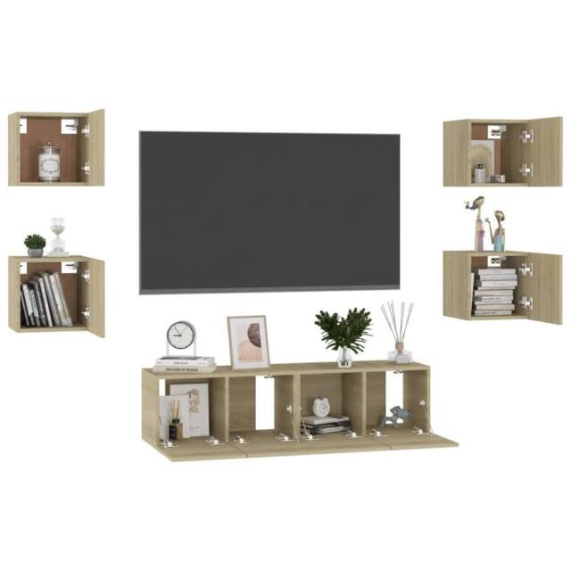 Berkfield Home Sturdy 6 Piece TV Cabinet Set Sonoma Oak Engineered Wood in Light Brown - image 1
