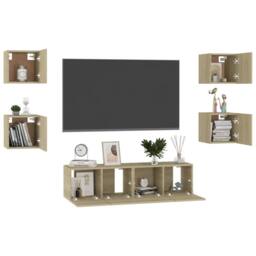 Berkfield Home Sturdy 6 Piece TV Cabinet Set Sonoma Oak Engineered Wood in Light Brown - thumbnail 1