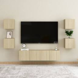 Berkfield Home Sturdy 6 Piece TV Cabinet Set Sonoma Oak Engineered Wood in Light Brown - thumbnail 2